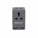 Spartan 3 Pin All Multiplug Charger/Travel Adapter, 10A Power Sockets / 2Pin & 3Pin Socket Adapter with Dual USB Charging Port (Grey)...