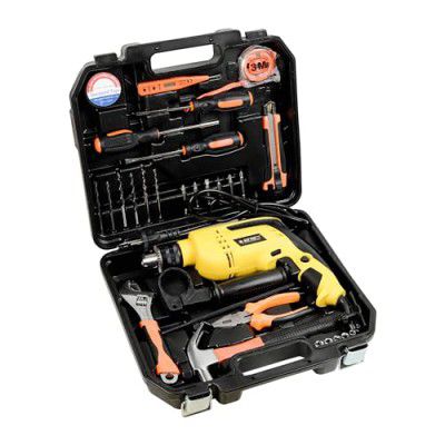 Spartan 34 In 1 Heavy Duty Hand Tool Kit With 13mm,650W Powerful Impact Drill Machine | Screwdrivers, Bits, Hammer, Wrench, Plier, Cutter, Measuring Tape, Tester & Storage Case
