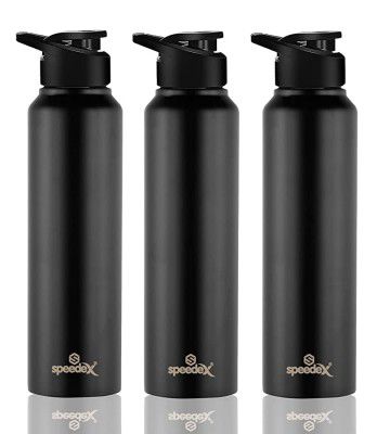 Speedex Stainless Steel Fridge Water Bottle/Refrigerator Bottle/Thunder with Sipper Cap (Pack of 3, Black Colour, 1000 ml)
