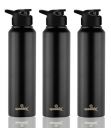 Speedex Stainless Steel Fridge Water Bottle/Refrigerator Bottle/Thunder with Sipper Cap (Pack of 3, Black Colour, 1000 ml)...