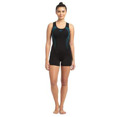 Speedo Placement Racerback Legsuit For Women (Size: 36,Color: Black/Nordic Teal)