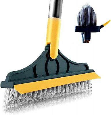 SPEFEZ Bathroom Cleaning Brush with Wiper,Tiles Cleaning Brush Bathroom Brush with Long Handle Tile Cleaner Brush Bathroom Floor Cleaning Brush Floor Cleaner Brush (2 in 1 Modern)