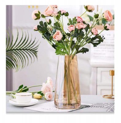 SPHINX Decorative Glass Vase for Flowers Plants Home Decor Office Living Table Decorations, Vases - (Crystal Amber, Approx 9 Inches Height)