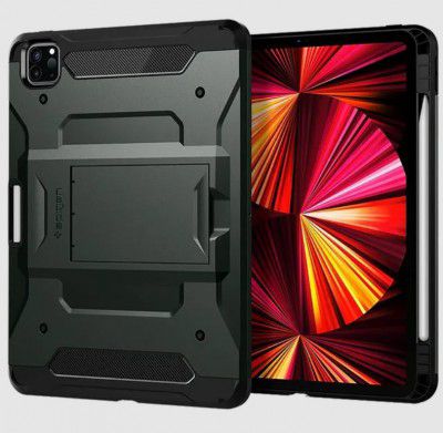 spigen Tough Armor Pro TPU Back Cover for Apple iPad Pro 11 Inch (Air Cushion Technology, Military Green)