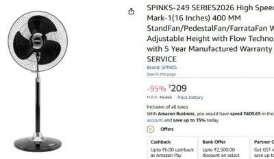 SPINKS-249 SERIES2026 High Speed 2400 RPM Mark-1(16 Inches) 400 MM StandFan