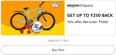 Sports: Get 10% up to ₹250 Back Min order ₹1500
