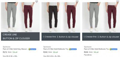 Sportzone Track Pants Pack Of 2 @ ₹273