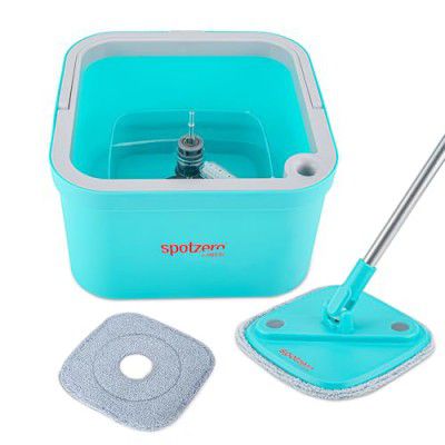 Spotzero By Milton Fresh Flow Square with Bucket 3 L, Flexible Kitchen tap Flat Squeeze Mop Bucket System Cleaning Supplies, Mop Head,Pocha with 2 Reusable Pads Clean