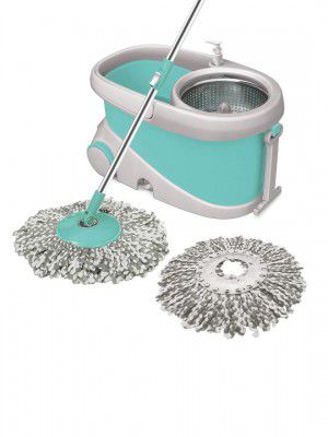 SPOTZERO by MILTON Green Prime Spin Mop with Wheels & Steel Wringer Bucket & 2 Refills