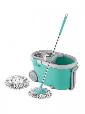 SPOTZERO by MILTON Green Royale Steel Wringer Spin Mop With Big Wheels & 2 Refills