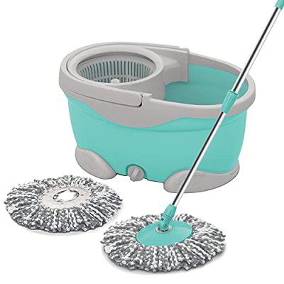 Spotzero By Milton Maxx Spin Mop with Four Wheels, Aqua Green (Plastic Wringer, 2 Refills)
