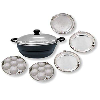 SPRINGWAY - Brand of Happiness | Super5 Hard Anodised Aluminum Multi Kadai Lid, 4 L and 5 Stainless Steel Plates (Black)