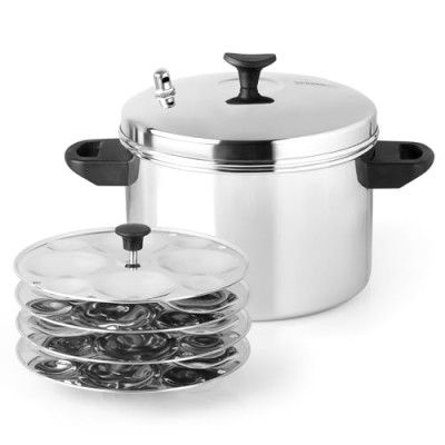 SPRINGWAY Stainless Steel Idly Maker - 4 Plates, Energy Saving, Dishwasher Safe, Induction & Gas Compatible