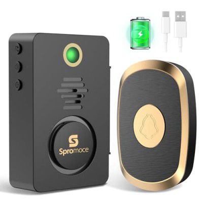 Spromoce Portable Wireless Door Bell for Home, 1000Mah Rechargeable Battery Powered Calling Bell 