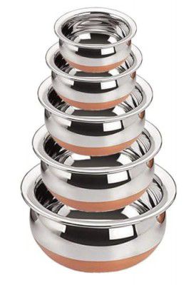 Sprucezone Set of 5 Copper Bottom Stainless Steel Handi Set/Cookware Set (Capacity : 0.5 LTR, 0.75 LTR, 1 LTR, 1.5 LTR, 2 LTR) Cookware Set (Handi Set of 5)