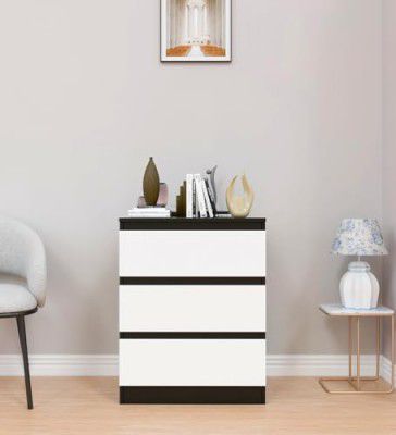 Spyder Craft Leo Three Door Drawers Multipurpose Sideboard Storage Cabinet Engineering Wood Dresser (Color -Black & White) 