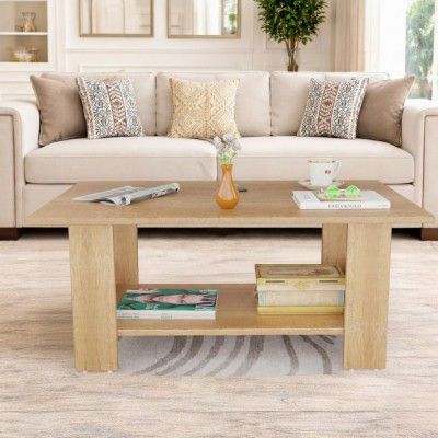 Spyder Craft Modern Coffee Table with Open Storage Shelf – Minimalist Rectangular Center Table 