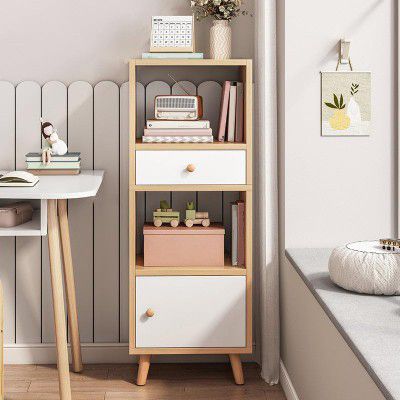 Spydergreen Narrow Bookshelf with Door, Color :Beech & White (40x24x120cm)