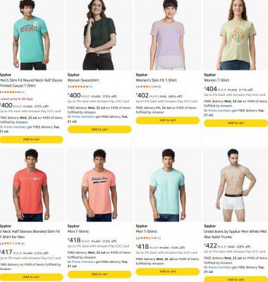 Amazon : Up to 83% OFF On Spykar Clothing