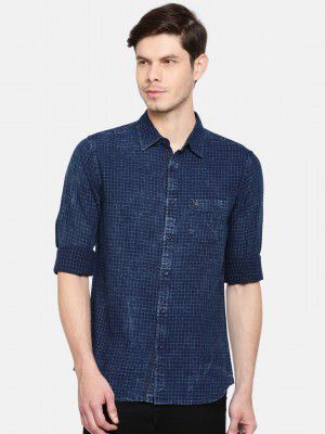 SPYKAR Men Blue Regular Fit Checked Casual Shirt
