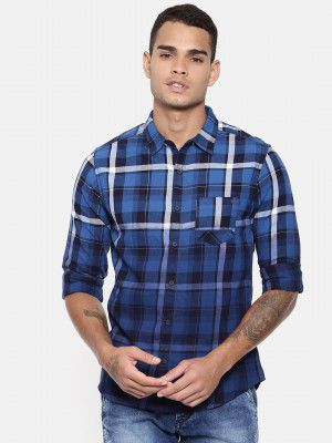 SPYKAR Men Blue & White Slim Fit Checked Casual Shirt