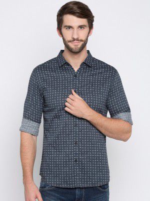 SPYKAR Men Grey & White Slim Fit Printed Casual Shirt