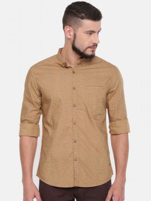 SPYKAR Men Khaki Regular Fit Printed Casual Shirt