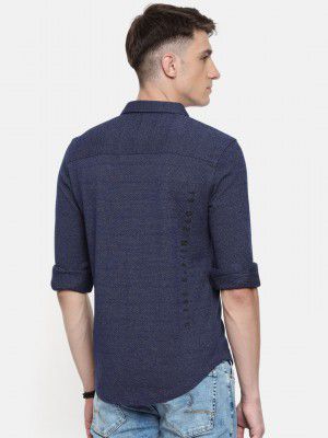 SPYKAR Men Navy Blue Slim Fit Textured Casual Shirt