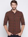 SPYKAR Men Orange & Black Slim Fit Checked Casual Shirt...