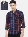 SPYKAR Men Red & Navy Blue Slim Fit Checked Reversible Casual Shirt...