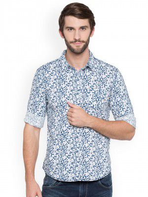 SPYKAR Men White Slim Fit Printed Casual Shirt