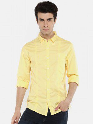 SPYKAR Men Yellow Slim Fit Solid Casual Shirt