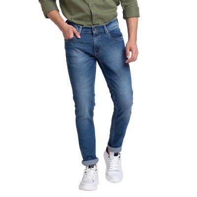 Spykar Men's Solid Slim Fit Jeans (Size: 34)-ECSS-01BB-044-Mid Blue