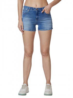 Spykar Mid Rise Blue Shorts for Women