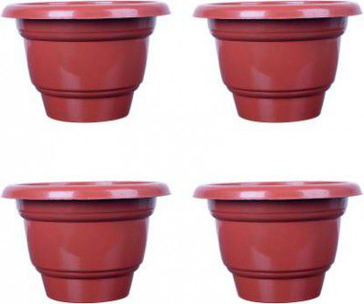 spyLove Plastic Gamla (Brown) Set of 4 Pcs (20 CM. ) Plant Container Set  (Pack of 4 Plastic)