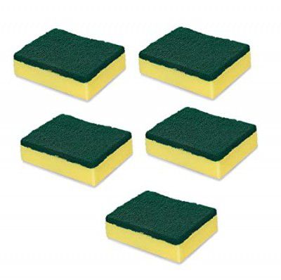 SR Cleaning Scrub and Sponges for Kitchen, Dishes, Bathroom, Car Wash, One Scouring Scrubbing One Absorbent Side, Abrasive Scrubber Sponge Dish Pads(Pack of 5)