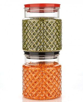 SR Diamond Container Perfect for Grocery Storage - 1100 ml Plastic Tea Coffee & Sugar Container (Pack of 2) 