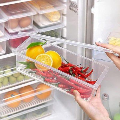 SR Fridge Storage Boxes (Pack of 6), Fridge Organizer with Removable Drain Plate Fridge Storage Containers Keeps Fruits, Vegetables, Meat, Fish Fresh Longer 1500 ML Container Box