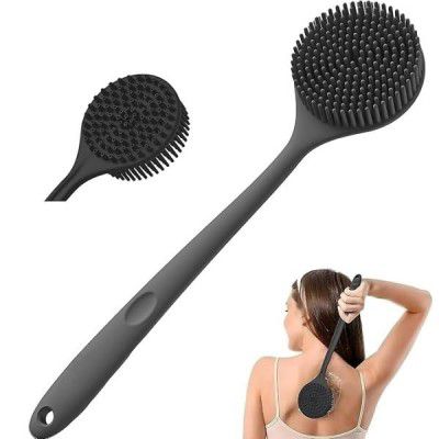 SR Premium Soft Silicone Back Scrubber Shower Bath Body Brush with Long Handle Dirt_Removal Back Scrubber | BPA-Free | for Men and Women (Multi Color) (Pack of 1)