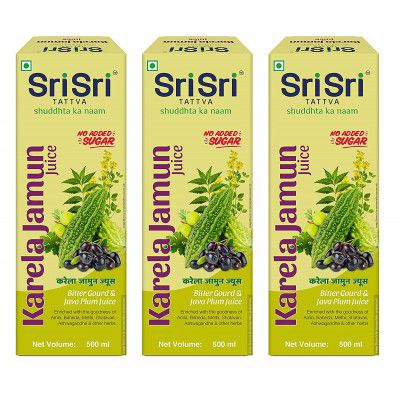 Sri Sri Tattva Karela Jamun Juice - Ayurvedic Juice to Help Maintain Healthy Sugar Levels - 100% Natural - No Added Sugar - 500ml (Pack of 3)