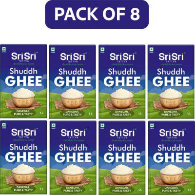Sri Sri Tattva Shuddh Ghee - Danedar, Pure & Tasty 1 L Tetrapack  (Pack of 8)