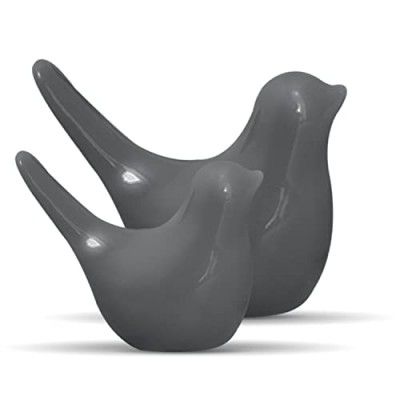 SRJANA Creative Grey Glossy Ceramic Birds Figurines Home Decorations Accessories Party (Pack of 2, Grey)