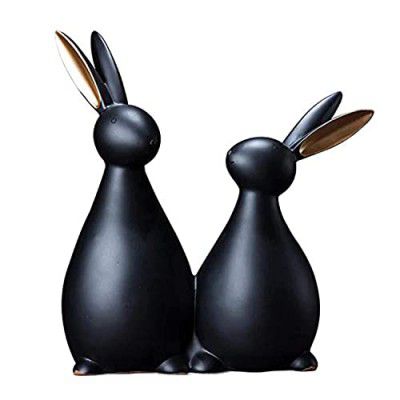 SRJANA Resin Rabbit Figurines for Home Decoration | Hand Crafted and Made by Indian Artisans (Black)