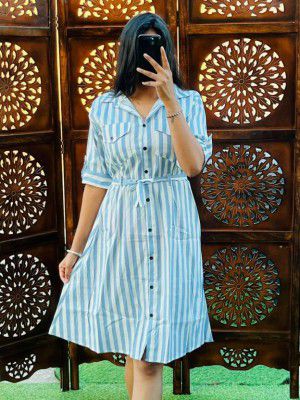 SRK COLLECTION  Women Shirt Light Blue, White Dress