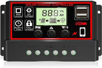 SSUCA Solar Charge Controller Intelligent Battery Regulator for Solar Panel LCD Display with USB Port 12 Volts/24 Volts (20 AMPERE)