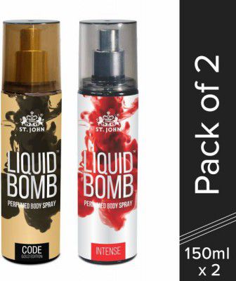 ST-JOHN LIQUID BOBM INTENSE 150ML & LIQUID BOMB CODE 150ML PERFUME BODY SPRAY (300 ml, Pack of 2)