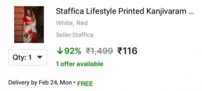 Staffica Lifestyle  Printed Kanjivaram Jacquard Saree  (White, Red)