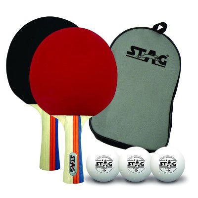STAG Tournament Table Tennis Playset | 2 Racquets & 3 Balls (White), (Model: Tour-Set WH)