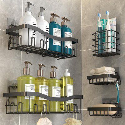Stainless Steel 5 in 1 Self Adhesive Organizer Combo/Soap Holder