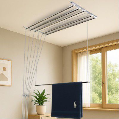 H Houseware Heavy Duty Stainless Steel Ceiling Cloth Dryer | 6 Pipes x 6 Feet